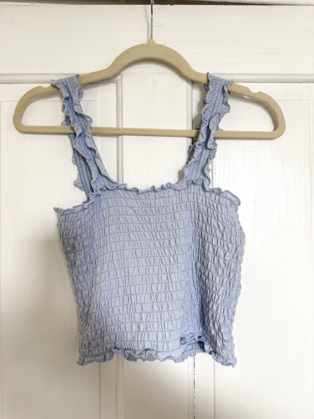 Hollister Light Blue Smocked Ruffle Strap Crop Tank Top - Picture 5 of 5